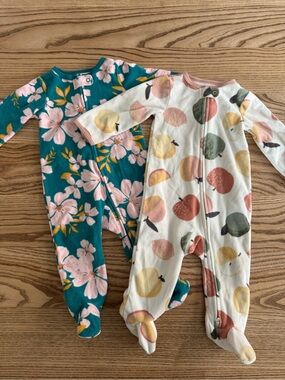 Carter's Teal Floral & Cream Fruit Footed One-Pieces